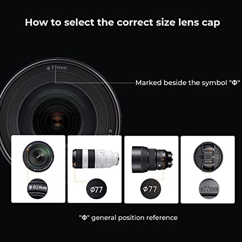 K&F Concept 77mm Lens Cap, 9-in-1 Center Pinch Lens Cover + Anti-Loss Keeper Leash + Microfiber Cleaning Cloth Kits Compatible with Nikon, Canon, Sony, Fujifilm Camera Lenses - GEAR4EVER