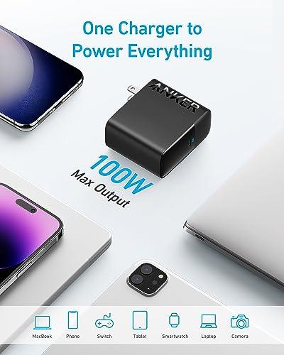 Mac Book Pro Charger, 100W USB C Charger, Anker Compact and Foldable Fast Charger for MacBook Pro, MacBook Air, Samsung Galaxy, iPad Pro, and All USB C Devices, 5 ft USB C to USB C Cable Included - GEAR4EVER