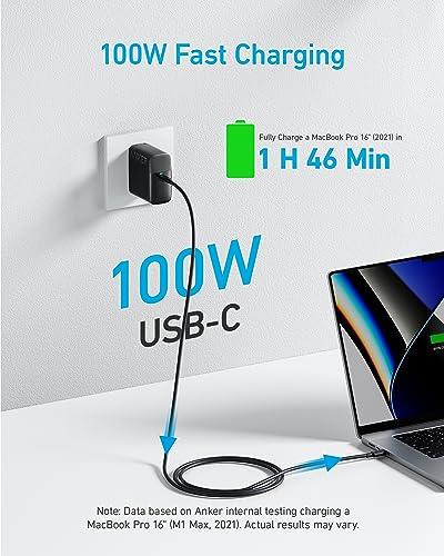 Mac Book Pro Charger, 100W USB C Charger, Anker Compact and Foldable Fast Charger for MacBook Pro, MacBook Air, Samsung Galaxy, iPad Pro, and All USB C Devices, 5 ft USB C to USB C Cable Included - GEAR4EVER