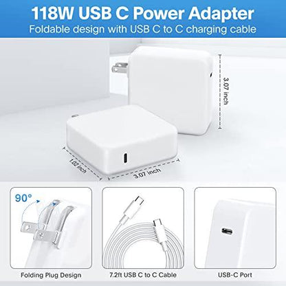 Mac Book Pro Charger - 118W USB C Charger Fast Charger for USB C Port MacBook pro & MacBook Air, ipad Pro, Samsung Galaxy and All USB C Device, Include Charge Cable（7.2ft/2.2m） - GEAR4EVER