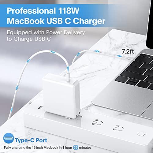 Mac Book Pro Charger - 118W USB C Charger Fast Charger for USB C Port MacBook pro & MacBook Air, ipad Pro, Samsung Galaxy and All USB C Device, Include Charge Cable（7.2ft/2.2m） - GEAR4EVER