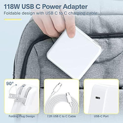 Mac Book Pro Charger - 118W USB C Charger Power Adapter Compatible with USB C Port MacBook Pro & MacBook Air 13, 14, 15, 16 inch, New ipad Pro and All USB C Device, 7.2ft USB-C to C Charge Cable - GEAR4EVER