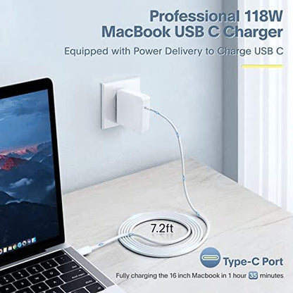 Mac Book Pro Charger - 118W USB C Charger Power Adapter Compatible with USB C Port MacBook Pro & MacBook Air 13, 14, 15, 16 inch, New ipad Pro and All USB C Device, 7.2ft USB-C to C Charge Cable - GEAR4EVER