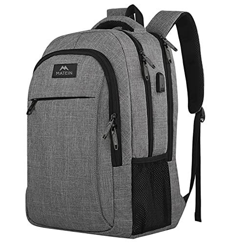 MATEIN Travel Laptop Backpack, Business Anti Theft Slim Durable Laptop Backpack with USB Charging Port, Water Resistant College Bag Computer Bag Gifts for Men & Women Fits 15.6 Inch Notebook, Grey - GEAR4EVER