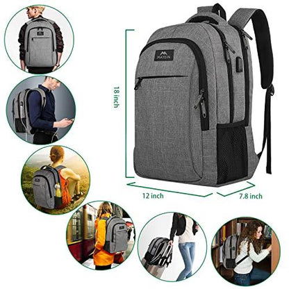 MATEIN Travel Laptop Backpack, Business Anti Theft Slim Durable Laptop Backpack with USB Charging Port, Water Resistant College Bag Computer Bag Gifts for Men & Women Fits 15.6 Inch Notebook, Grey - GEAR4EVER