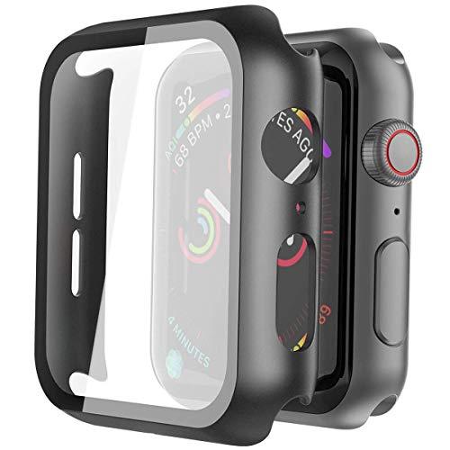 Misxi 2 Pack Hard PC Case with Tempered Glass Screen Protector Compatible with Apple Watch Series 6 SE Series 5 Series 4 44mm, Black - GEAR4EVER