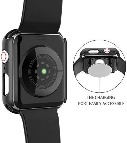 Misxi 2 Pack Hard PC Case with Tempered Glass Screen Protector Compatible with Apple Watch Series 6 SE Series 5 Series 4 44mm, Black - GEAR4EVER