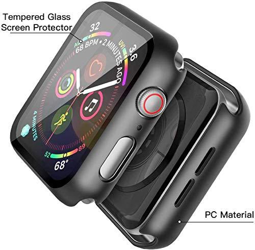 Misxi 2 Pack Hard PC Case with Tempered Glass Screen Protector Compatible with Apple Watch Series 6 SE Series 5 Series 4 44mm, Black - GEAR4EVER