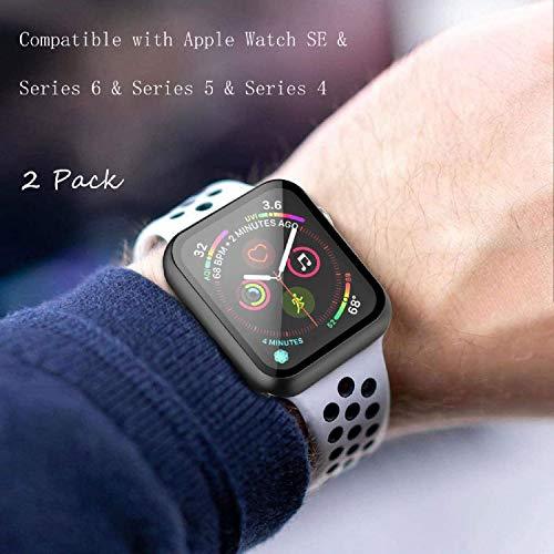 Misxi 2 Pack Hard PC Case with Tempered Glass Screen Protector Compatible with Apple Watch Series 6 SE Series 5 Series 4 44mm, Black - GEAR4EVER