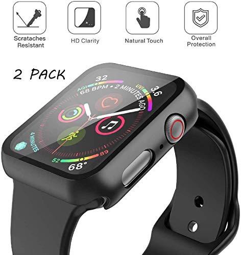 Misxi 2 Pack Hard PC Case with Tempered Glass Screen Protector Compatible with Apple Watch Series 6 SE Series 5 Series 4 44mm, Black - GEAR4EVER