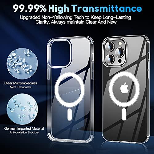 MOZOTERMOZOTER Magnetic for iPhone 14 Pro Max Case,[Compatible with Magsafe] [Anti-Yellowing][Glass Screen Protector+Camera Lens Protector] Shockproof Slim Thin Phone Case Cover 6.7 inch-Clear - GEAR4EVER