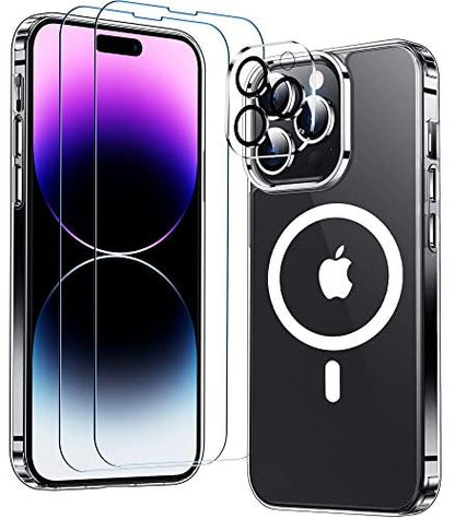 MOZOTERMOZOTER Magnetic for iPhone 14 Pro Max Case,[Compatible with Magsafe] [Anti-Yellowing][Glass Screen Protector+Camera Lens Protector] Shockproof Slim Thin Phone Case Cover 6.7 inch-Clear - GEAR4EVER