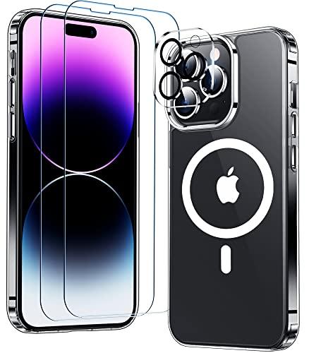 MOZOTERMOZOTER Magnetic for iPhone 14 Pro Max Case,[Compatible with Magsafe] [Anti-Yellowing][Glass Screen Protector+Camera Lens Protector] Shockproof Slim Thin Phone Case Cover 6.7 inch-Clear - GEAR4EVER