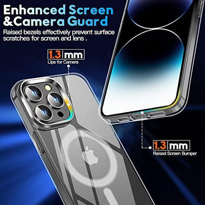MOZOTERMOZOTER Magnetic for iPhone 14 Pro Max Case,[Compatible with Magsafe] [Anti-Yellowing][Glass Screen Protector+Camera Lens Protector] Shockproof Slim Thin Phone Case Cover 6.7 inch-Clear - GEAR4EVER