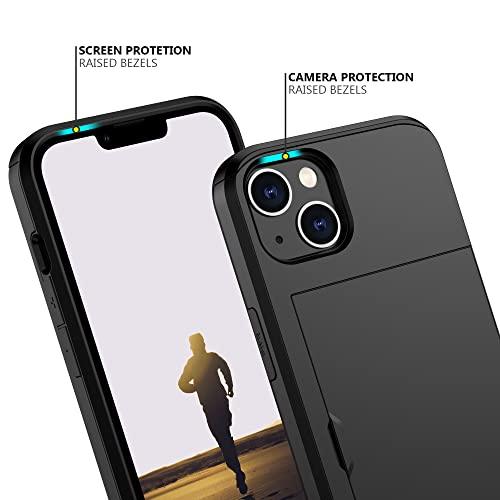 NvollnoeNvollnoe for iPhone 13 Case with Card Holder Heavy Duty Protective Dual Layer Shockproof Hidden Card Slot Slim Wallet Case for iPhone 13 for Women&Men(Black) - GEAR4EVER