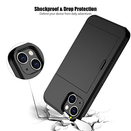 NvollnoeNvollnoe for iPhone 13 Case with Card Holder Heavy Duty Protective Dual Layer Shockproof Hidden Card Slot Slim Wallet Case for iPhone 13 for Women&Men(Black) - GEAR4EVER