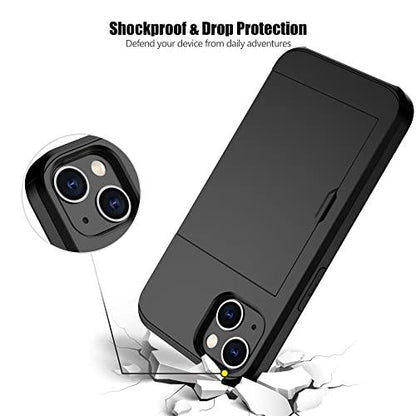 NvollnoeNvollnoe for iPhone 13 Case with Card Holder Heavy Duty Protective Dual Layer Shockproof Hidden Card Slot Slim Wallet Case for iPhone 13 for Women&Men(Black) - GEAR4EVER