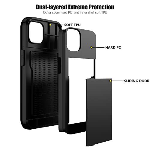 NvollnoeNvollnoe for iPhone 13 Case with Card Holder Heavy Duty Protective Dual Layer Shockproof Hidden Card Slot Slim Wallet Case for iPhone 13 for Women&Men(Black) - GEAR4EVER