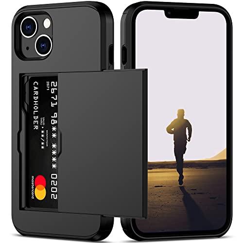 NvollnoeNvollnoe for iPhone 13 Case with Card Holder Heavy Duty Protective Dual Layer Shockproof Hidden Card Slot Slim Wallet Case for iPhone 13 for Women&Men(Black) - GEAR4EVER