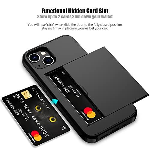 NvollnoeNvollnoe for iPhone 13 Case with Card Holder Heavy Duty Protective Dual Layer Shockproof Hidden Card Slot Slim Wallet Case for iPhone 13 for Women&Men(Black) - GEAR4EVER