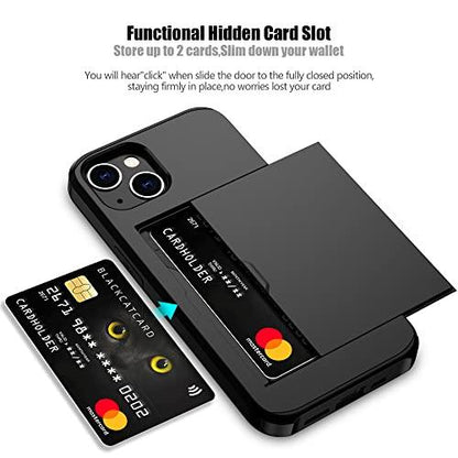 NvollnoeNvollnoe for iPhone 13 Case with Card Holder Heavy Duty Protective Dual Layer Shockproof Hidden Card Slot Slim Wallet Case for iPhone 13 for Women&Men(Black) - GEAR4EVER
