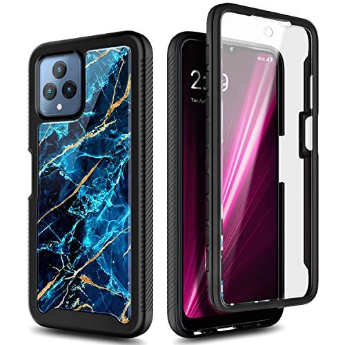 NZNDNZND Case for T-Mobile REVVL 6 5G with [Built-in Screen Protector], Full-Body Shockproof Protective Rugged Bumper Cover, Impact Resist Durable Phone Case (Marble Design Sapphire) - GEAR4EVER