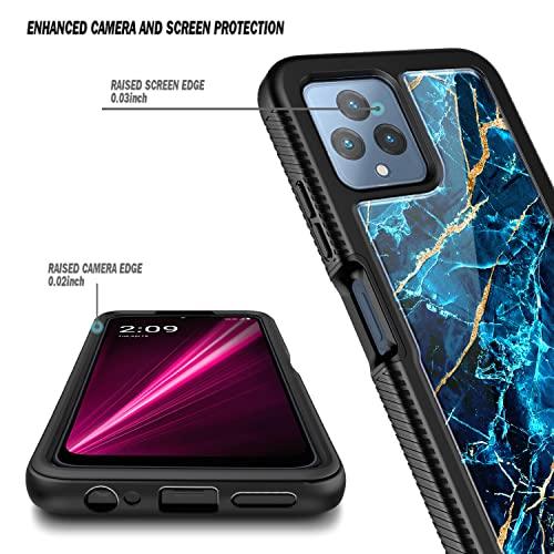 NZNDNZND Case for T-Mobile REVVL 6 5G with [Built-in Screen Protector], Full-Body Shockproof Protective Rugged Bumper Cover, Impact Resist Durable Phone Case (Marble Design Sapphire) - GEAR4EVER