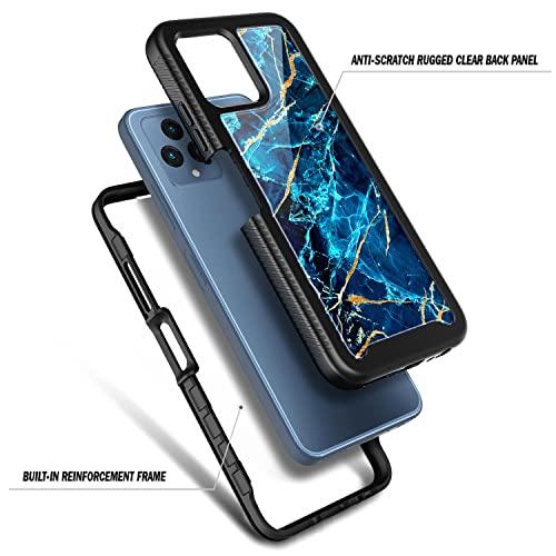 NZNDNZND Case for T-Mobile REVVL 6 5G with [Built-in Screen Protector], Full-Body Shockproof Protective Rugged Bumper Cover, Impact Resist Durable Phone Case (Marble Design Sapphire) - GEAR4EVER