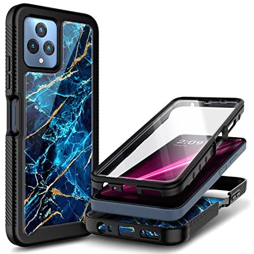 NZNDNZND Case for T-Mobile REVVL 6 5G with [Built-in Screen Protector], Full-Body Shockproof Protective Rugged Bumper Cover, Impact Resist Durable Phone Case (Marble Design Sapphire) - GEAR4EVER