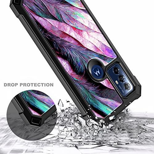 NZNDNZND Compatible with Moto G Pure Case, Moto G Play 2023/G Power 2022 with [Built-in Screen Protector], Full-Body Protective Shockproof Rugged Bumper Cover, Impact Resist Durable Case (Purple Feather) - GEAR4EVER