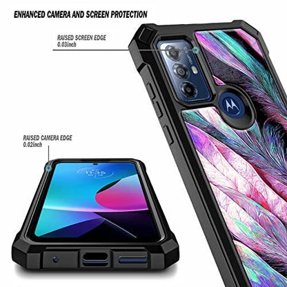 NZNDNZND Compatible with Moto G Pure Case, Moto G Play 2023/G Power 2022 with [Built-in Screen Protector], Full-Body Protective Shockproof Rugged Bumper Cover, Impact Resist Durable Case (Purple Feather) - GEAR4EVER