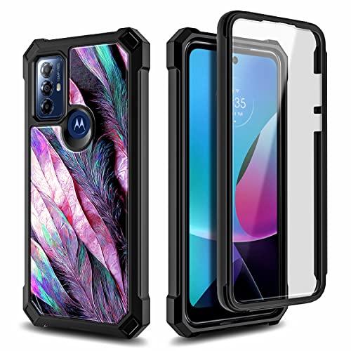 NZNDNZND Compatible with Moto G Pure Case, Moto G Play 2023/G Power 2022 with [Built-in Screen Protector], Full-Body Protective Shockproof Rugged Bumper Cover, Impact Resist Durable Case (Purple Feather) - GEAR4EVER