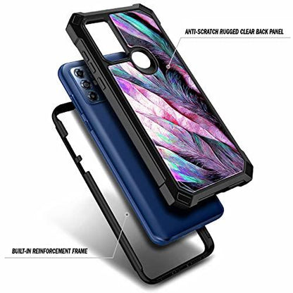 NZNDNZND Compatible with Moto G Pure Case, Moto G Play 2023/G Power 2022 with [Built-in Screen Protector], Full-Body Protective Shockproof Rugged Bumper Cover, Impact Resist Durable Case (Purple Feather) - GEAR4EVER