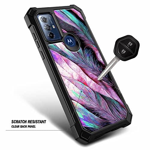 NZNDNZND Compatible with Moto G Pure Case, Moto G Play 2023/G Power 2022 with [Built-in Screen Protector], Full-Body Protective Shockproof Rugged Bumper Cover, Impact Resist Durable Case (Purple Feather) - GEAR4EVER