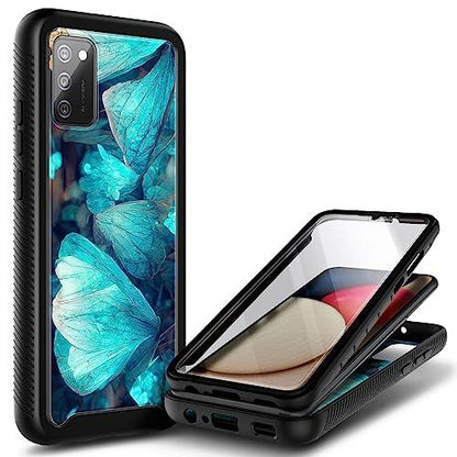 NZNDNZND Compatible with Samsung Galaxy A03S Case with [Built-in Screen Protector], Full-Body Protective Shockproof Rugged Bumper Cover, Impact Resist Durable Phone Case (Blue Butterfly) - GEAR4EVER