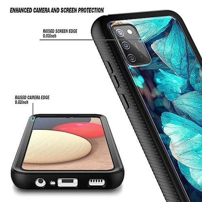 NZNDNZND Compatible with Samsung Galaxy A03S Case with [Built-in Screen Protector], Full-Body Protective Shockproof Rugged Bumper Cover, Impact Resist Durable Phone Case (Blue Butterfly) - GEAR4EVER