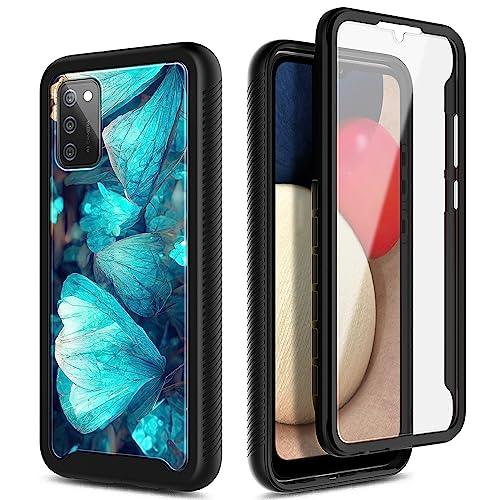 NZNDNZND Compatible with Samsung Galaxy A03S Case with [Built-in Screen Protector], Full-Body Protective Shockproof Rugged Bumper Cover, Impact Resist Durable Phone Case (Blue Butterfly) - GEAR4EVER