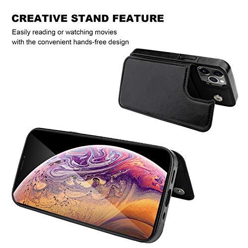 OnetopONETOP Compatible with iPhone 12 Compatible with iPhone 12 Pro Wallet Case with Card Holder, PU Leather Kickstand Card Slots Case, Double Magnetic Clasp Durable Shockproof Cover 6.1 Inch(Black) - GEAR4EVER