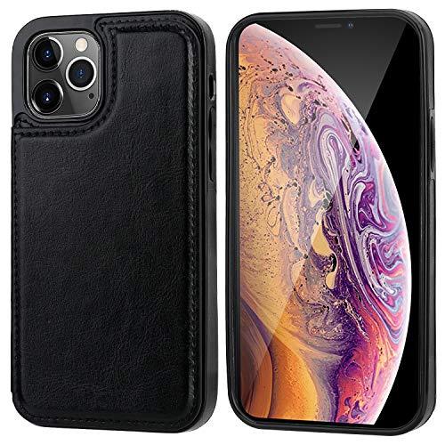 OnetopONETOP Compatible with iPhone 12 Compatible with iPhone 12 Pro Wallet Case with Card Holder, PU Leather Kickstand Card Slots Case, Double Magnetic Clasp Durable Shockproof Cover 6.1 Inch(Black) - GEAR4EVER