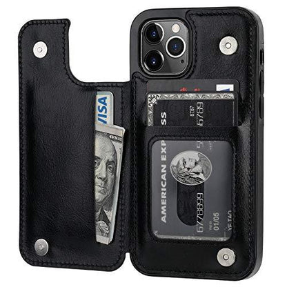 OnetopONETOP Compatible with iPhone 12 Compatible with iPhone 12 Pro Wallet Case with Card Holder, PU Leather Kickstand Card Slots Case, Double Magnetic Clasp Durable Shockproof Cover 6.1 Inch(Black) - GEAR4EVER