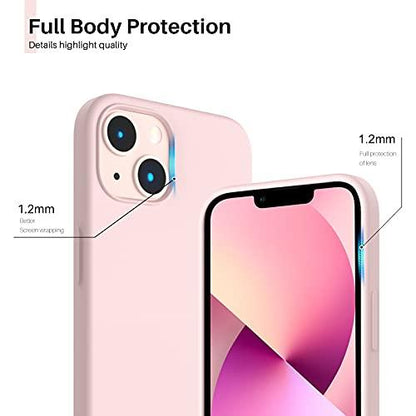 ORNARTOORNARTO Compatible with iPhone 13 Case 6.1, Slim Liquid Silicone 3 Layers Full Covered Soft Gel Rubber Case Cover 6.1 inch-Chalk Pink - GEAR4EVER