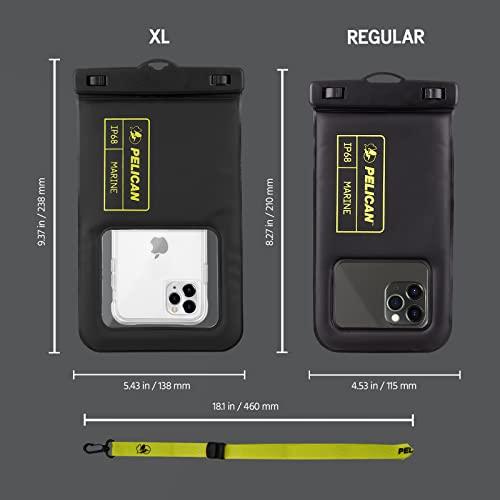 Case-MatePelican 2 Pack Marine - IP68 Waterproof Phone Pouch/Case(Regular Size)-Floating Waterproof Phone Case For iPhone 14 Pro Max/ 13 Pro Max/ 12 Pro Max/ 11/ S23 - Detachable Lanyard-Black/Yellow - GEAR4EVER