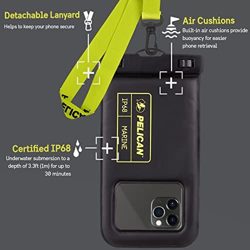 Case-MatePelican 2 Pack Marine - IP68 Waterproof Phone Pouch/Case(Regular Size)-Floating Waterproof Phone Case For iPhone 14 Pro Max/ 13 Pro Max/ 12 Pro Max/ 11/ S23 - Detachable Lanyard-Black/Yellow - GEAR4EVER