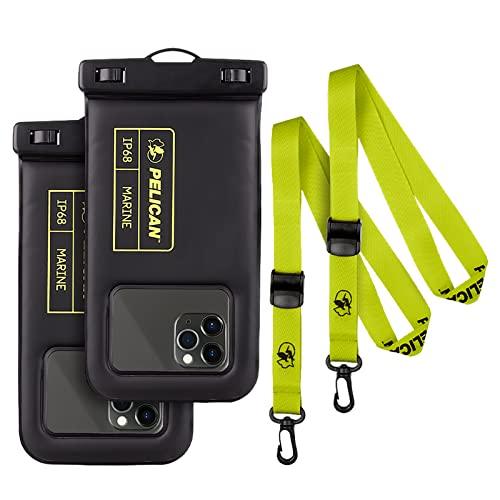 Case-MatePelican 2 Pack Marine - IP68 Waterproof Phone Pouch/Case(Regular Size)-Floating Waterproof Phone Case For iPhone 14 Pro Max/ 13 Pro Max/ 12 Pro Max/ 11/ S23 - Detachable Lanyard-Black/Yellow - GEAR4EVER