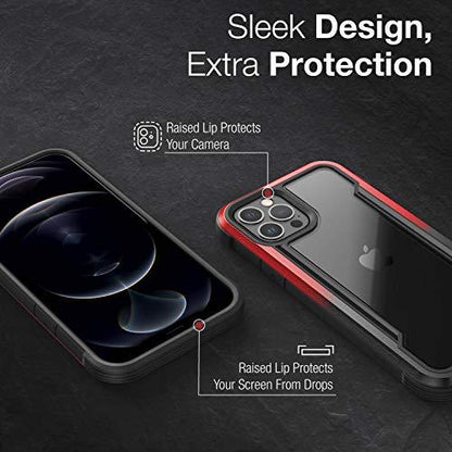 RAPTICRAPTIC Shield Case Compatible with iPhone 12 Case & iPhone 12 Pro Case, Shock Absorbing Protection, Durable Aluminum Frame, 10ft Drop Tested, Fits iPhone 12 & 12 Pro, Black & Red - GEAR4EVER