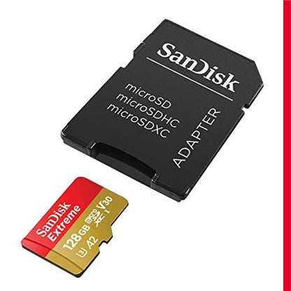 SanDiskSanDisk 128GB Extreme microSDXC UHS-I Memory Card with Adapter - Up to 190MB/s, C10, U3, V30, 4K, 5K, A2, Micro SD Card - SDSQXAA-128G-GN6MA - GEAR4EVER