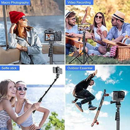 SENSYNESensyne 62" Phone Tripod & Selfie Stick, Extendable Cell Phone Tripod Stand with Wireless Remote and Phone Holder, Compatible with iPhone Android Phone, Camera (Black) - GEAR4EVER