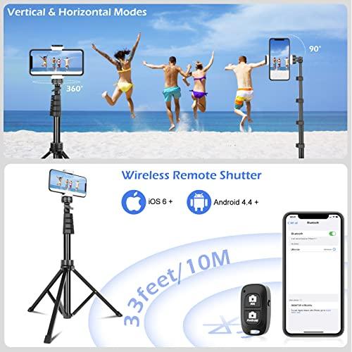 SENSYNESensyne 62" Phone Tripod & Selfie Stick, Extendable Cell Phone Tripod Stand with Wireless Remote and Phone Holder, Compatible with iPhone Android Phone, Camera (Black) - GEAR4EVER