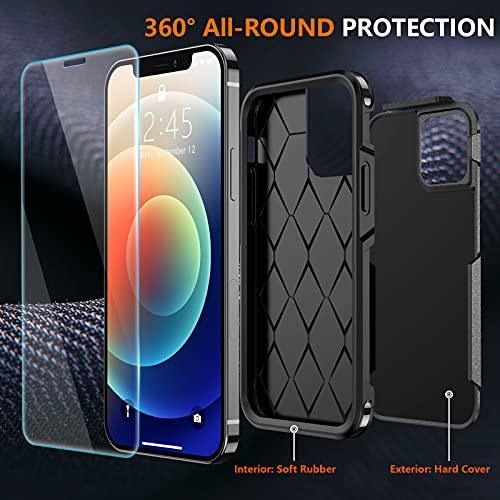 SPIDERCASESPIDERCASE Designed for iPhone 12 Case/iPhone 12 Pro Case, [10 FT Military Grade Drop Protection] [with 2 pcs Tempered Glass Screen Protector] Protective Cover for iPhone 12/12 Pro (Black) - GEAR4EVER