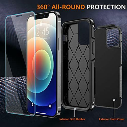 SPIDERCASESPIDERCASE Designed for iPhone 12 Case/iPhone 12 Pro Case, [10 FT Military Grade Drop Protection] [with 2 pcs Tempered Glass Screen Protector] Protective Cover for iPhone 12/12 Pro (Black) - GEAR4EVER